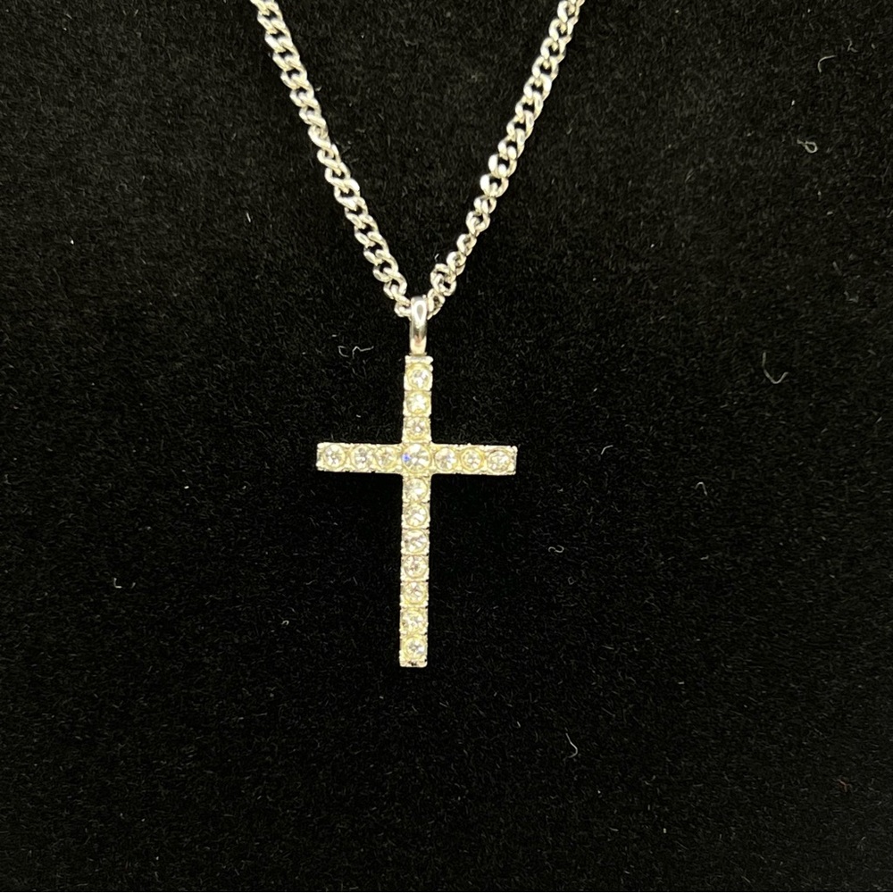 Fossil Silver Chain Necklace with Cross Pendant